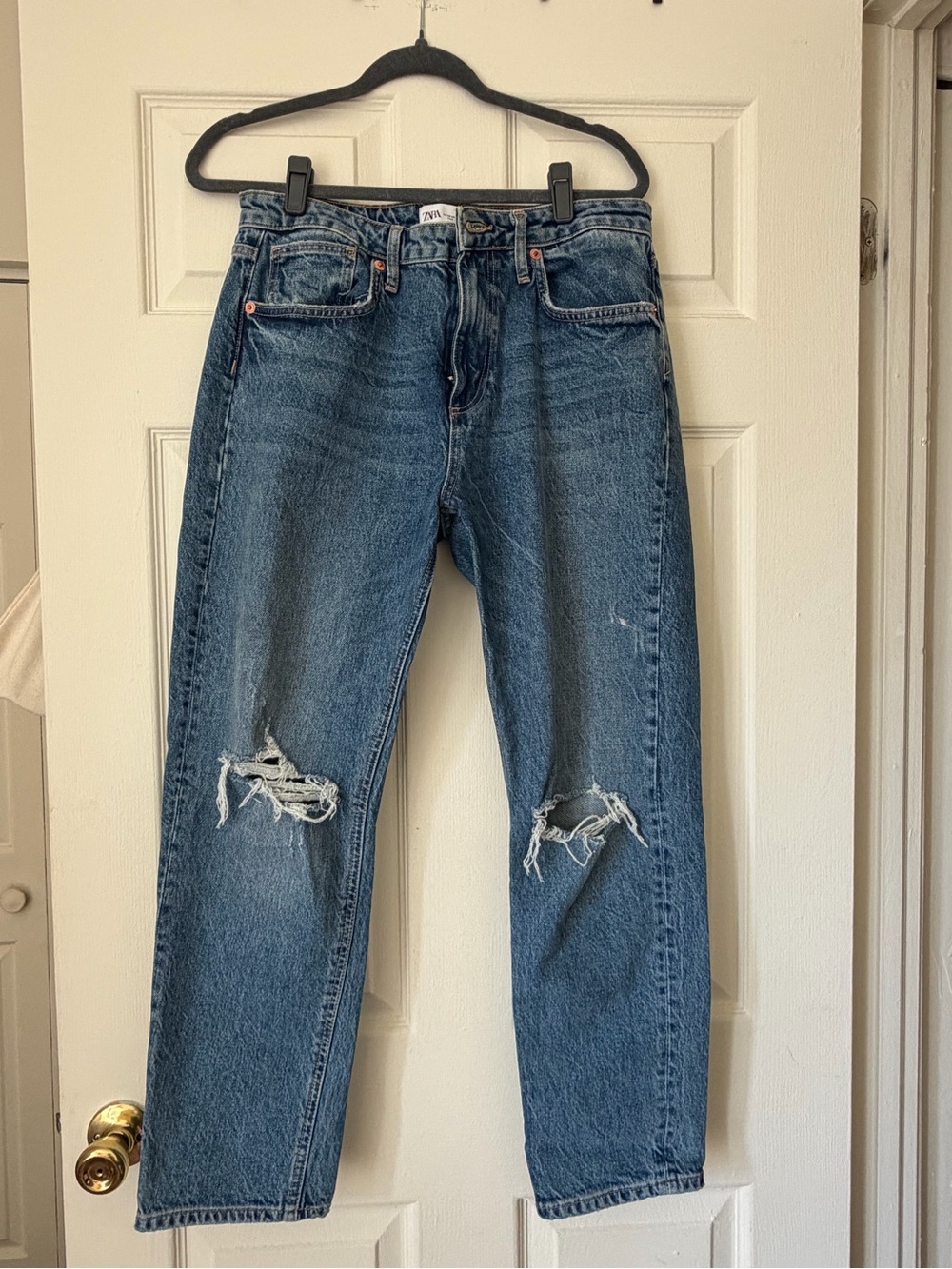 Zara Straight Leg Distressed Jeans